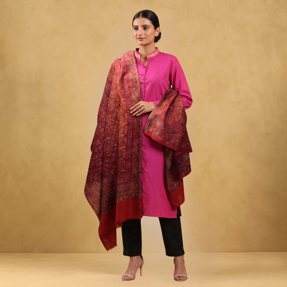 Women's Floral embroidery Semi Pashmina Shawl